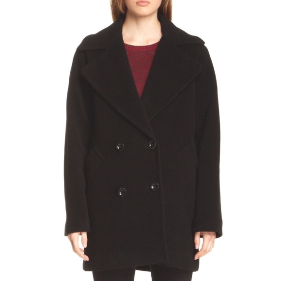 NEW Trina Turk [ 14‎ ] Wool Blend Double Breasted Pea Coat in BLACK - Picture 2 of 16